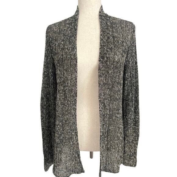 Eileen Fisher Open Front Italian Yarn Cardigan Women’s Sz M Black White Marled - Picture 2 of 6
